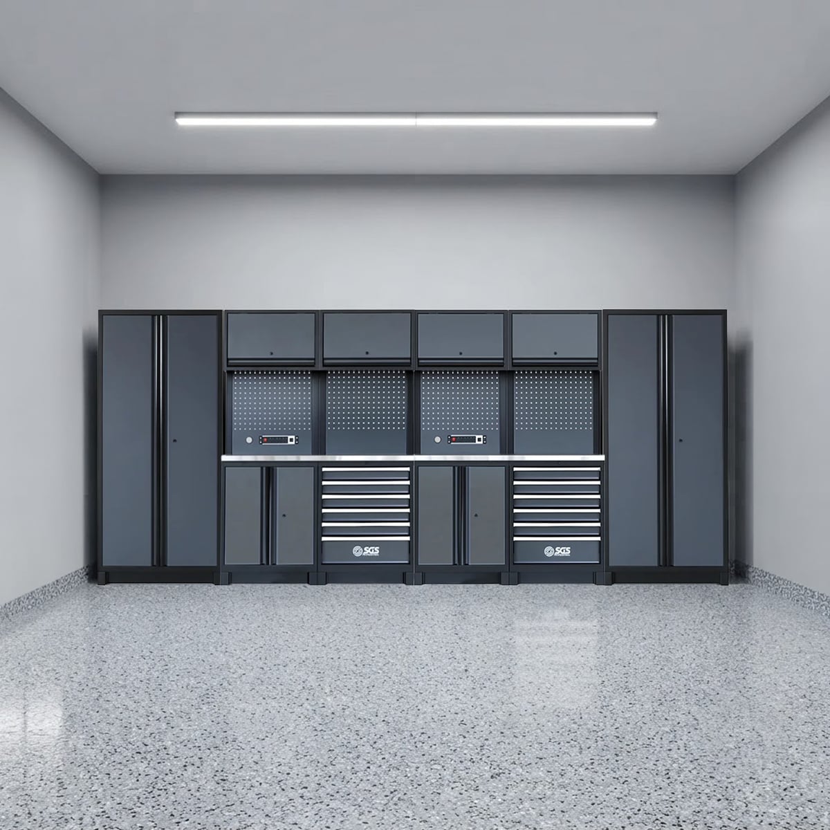 SGS Pro Heavy Duty Garage Storage System | Dual Powerstrip Cabinets | 2x Tall Double Cabinets